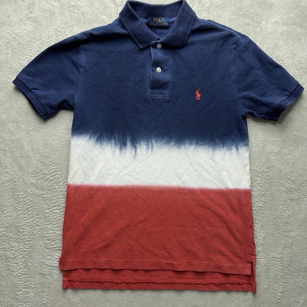 Polo Ralph Lauren Polo Shirt Boys Medium Red White Blue Dip Dyed Pony Logo